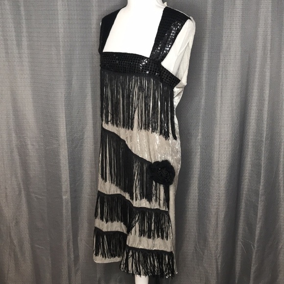 FLAPPER HALLOWEEN BLACK GRAY DRESS LARGE - Picture 2 of 9